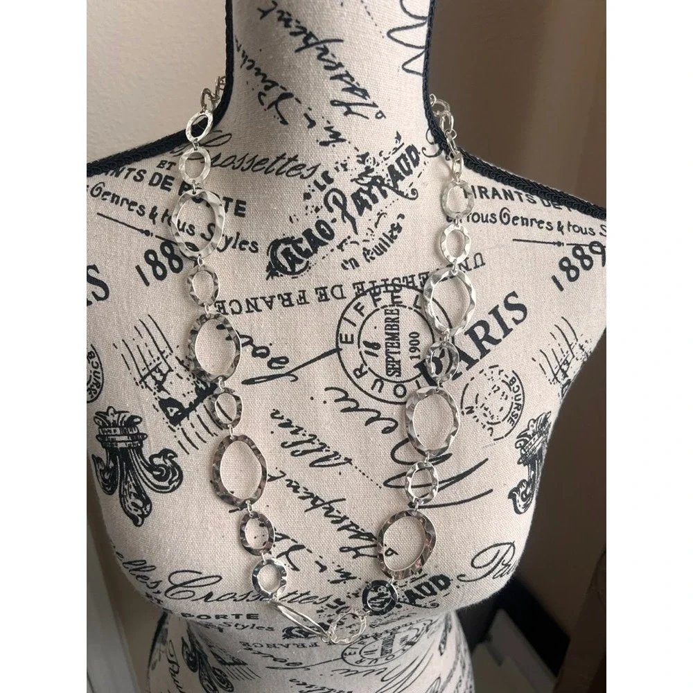 Two Necklaces & Bangle Lot‎ - Silver Tone Chain Link Statement Jewelry Set